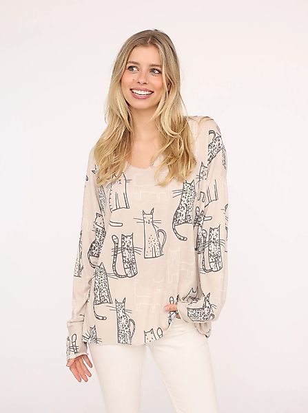 Zwillingsherz Langarmshirt ""Katze"", One Size, V-Neck, Langarm, Katzen-Mot günstig online kaufen