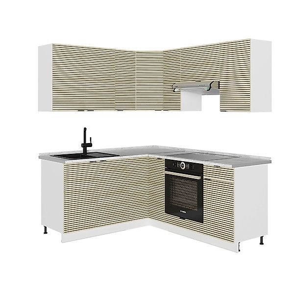 Vicco Fame-Line Eckküche Eiche Paneel/Weiß 160 x 190 cm AP Marmor günstig online kaufen