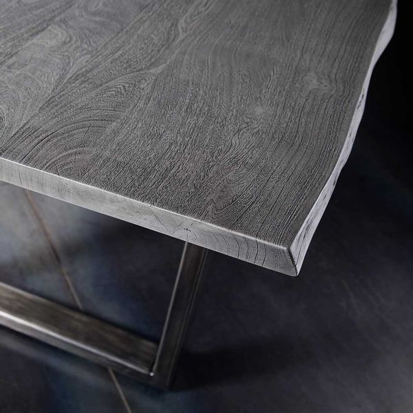 Esszimmertisch in Grau Akazie massiv Baumkante günstig online kaufen