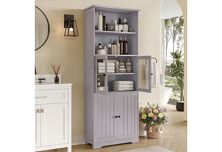 Flieks Hochschrank Badkommode Holzschrank mit Glastüren und Holztüren Stand günstig online kaufen