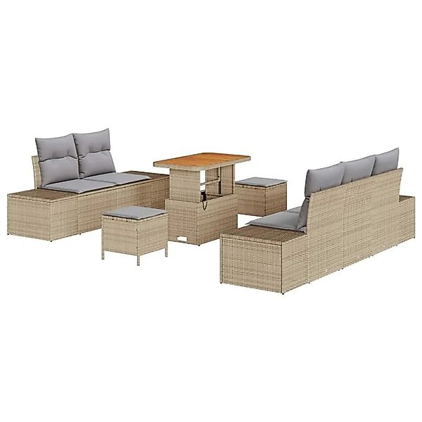 vidaXL Gartensofa-set mit Kissen mit Speicher 8-Tlg Beige Poly-Rattan 33646 günstig online kaufen
