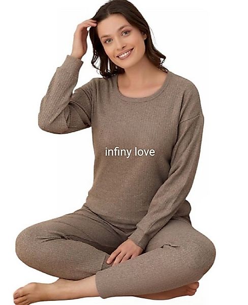 fashionshowcase Schlafanzug Pyjama Damen Hausanzug Set mit Schriftzug 100% günstig online kaufen