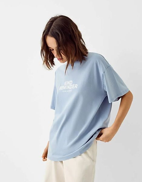 Bershka T-Shirt Mit Print Damen S Ausgewaschenes Blau günstig online kaufen