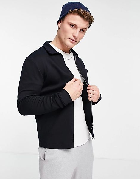 Jack & Jones Premium – Sweatshirt-Hemdjacke in Marineblau-Schwarz günstig online kaufen