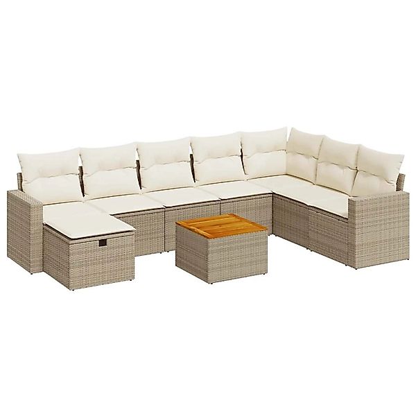 vidaXL 9-Tlg Garten-Sofagarnitur mit Kissen Beige Poly Rattan 3325803 günstig online kaufen