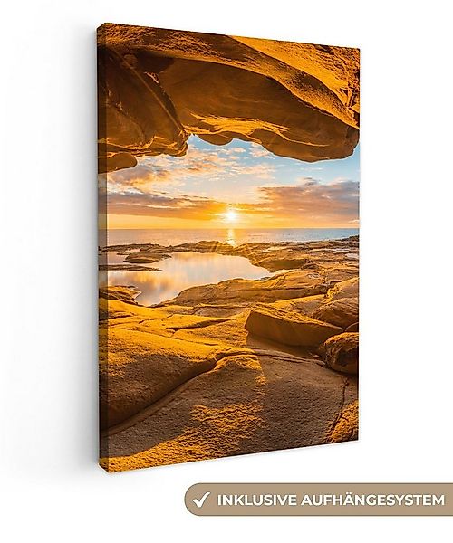 OneMillionCanvasses® Leinwandbild Höhle - Meer - Horizont - Sonnenuntergang günstig online kaufen