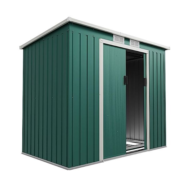 Juskys Metall Geräteschuppen Gerätehaus M mit Pultdach in Dunkelgrün günstig online kaufen