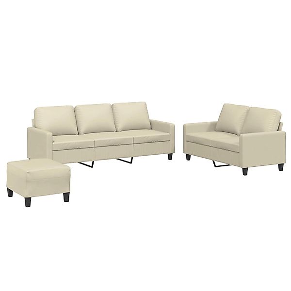 vidaXL 3-Tlg Sofagarnitur mit Kissen Creme Kunstleder 3201424 günstig online kaufen