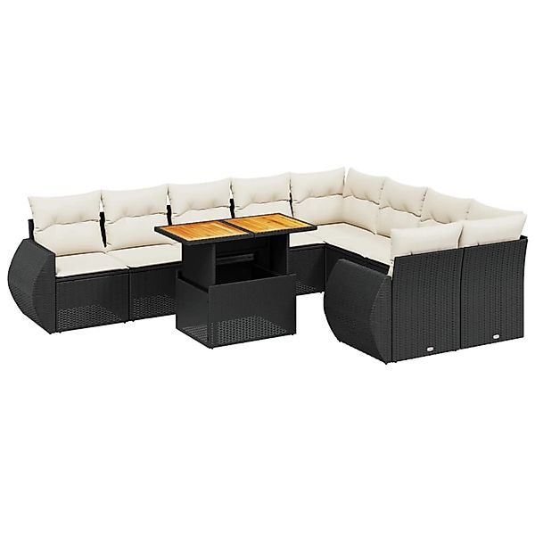 vidaXL 10-Tlg Garten-Sofagarnitur mit Kissen Schwarz Poly Rattan 3272351 günstig online kaufen