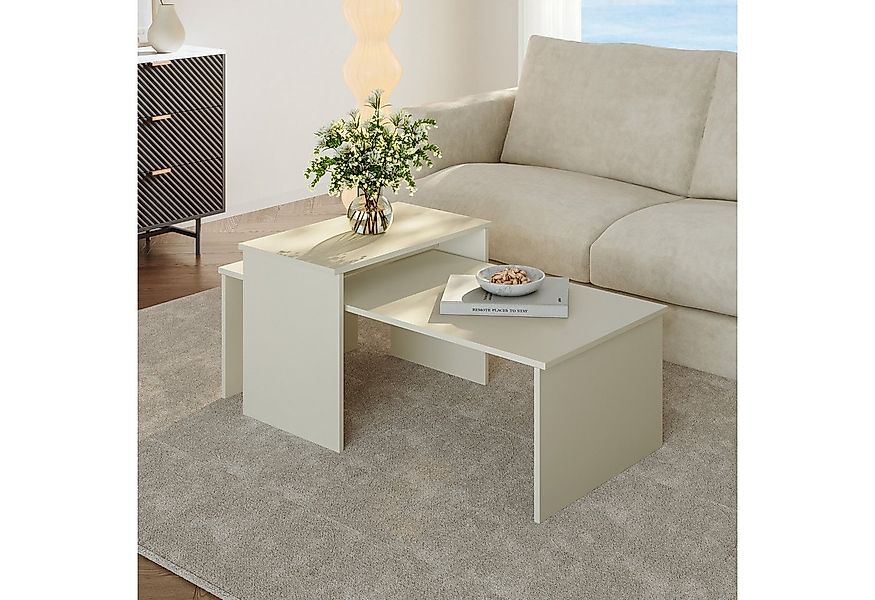 en.casa Satztisch (2er Set), »Sotapim« rechteckig Sandfarben (Oatmeal) günstig online kaufen