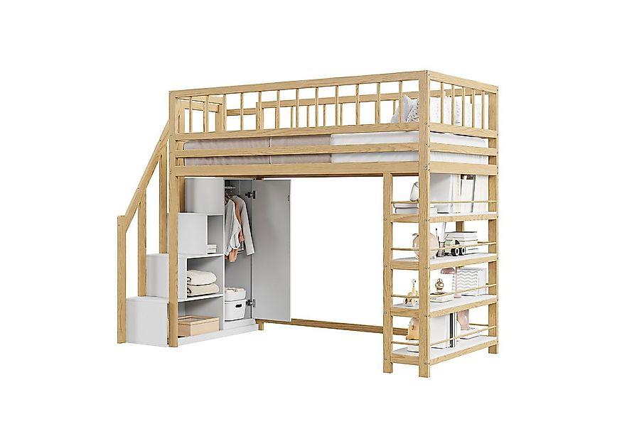 Odikalo Hochbett Kinderbett Jugendbett Kleiderschrank Regalen Stauraum90x20 günstig online kaufen