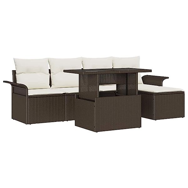 vidaXL Garten-Sofa-Set mit Kissen mit Speicher 6-Tlg Braun Poly Rattan 3357 günstig online kaufen