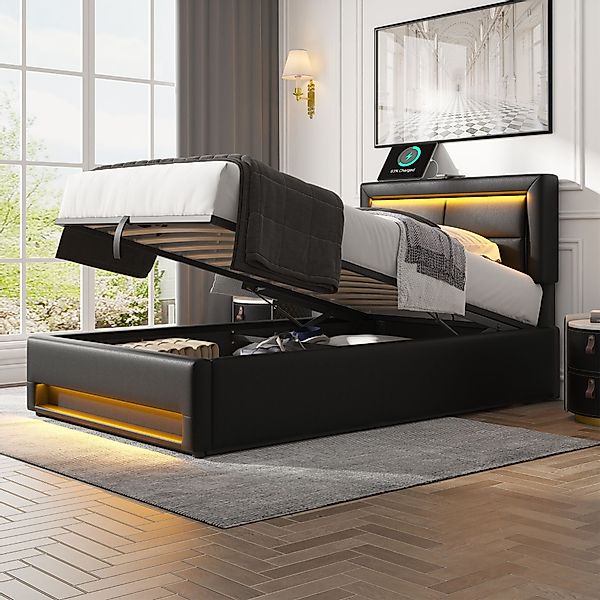 MODFU Polsterbett Jugendbett mit LED-Beleuchtung Lattenrost günstig online kaufen