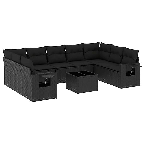 vidaXL 10-Tlg Garten-Sofagarnitur mit Kissen Schwarz Poly Rattan 3220604 günstig online kaufen