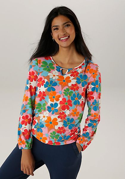 Aniston SELECTED Langarmshirt, mit Cut-out und farbenfrohem Blütendruck günstig online kaufen