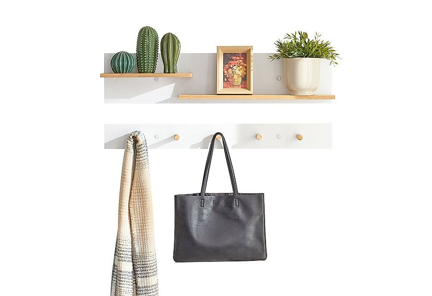 SoBuy Wandgarderobe FHK21, mit Ablagen und 5 Haken Wandregal Flurgarderobe günstig online kaufen