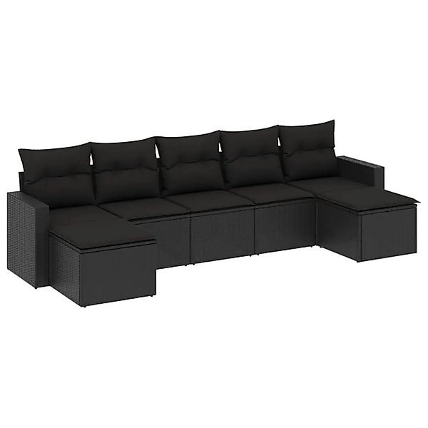 vidaXL 7-Tlg Garten-Sofagarnitur mit Kissen Schwarz Poly Rattan 3251672 günstig online kaufen