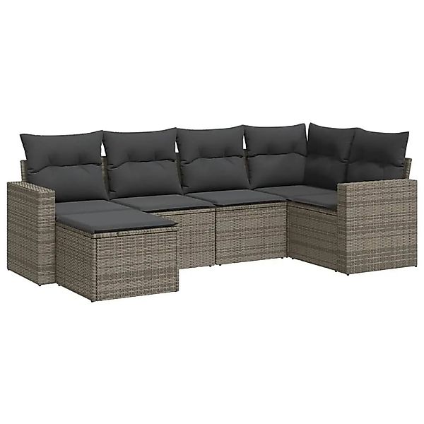 vidaXL 6-Tlg Garten-Sofagarnitur mit Kissen Grau Poly Rattan 3251597 günstig online kaufen