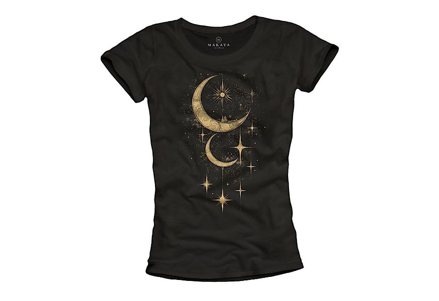 MAKAYA Print-Shirt Damen Stern Motiv Mond Top Vintage Aufdruck Frauen Kurza günstig online kaufen