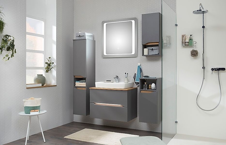 Saphir Badmöbel-Set "Quickset 5-teilig, Keramik-Aufsatzbecken mit LED-Spieg günstig online kaufen