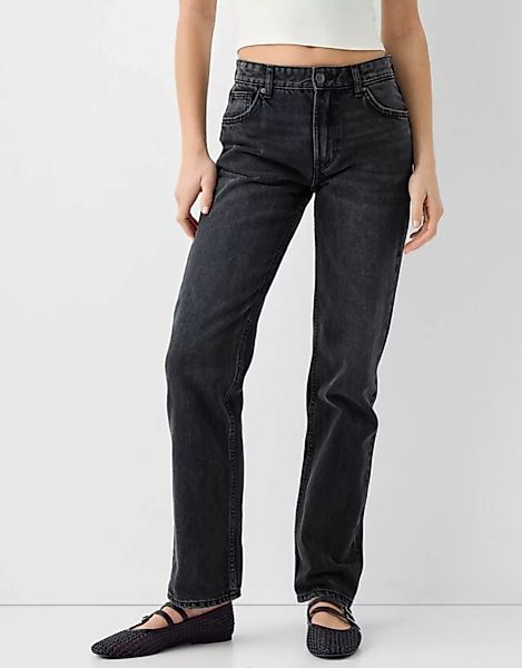 Bershka Straight Fit Jeans Damen 44 Schwarz günstig online kaufen
