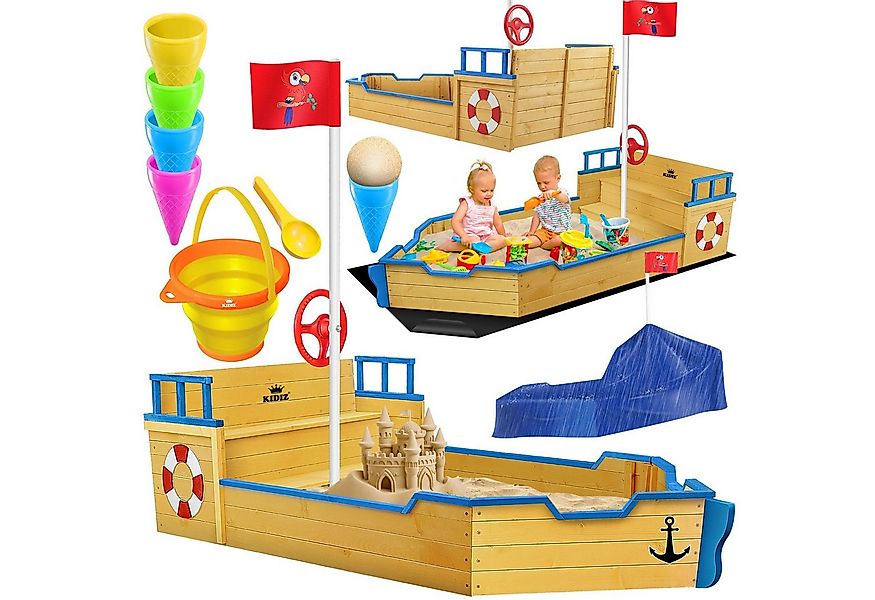 KIDIZ Sandkasten, Sandkasten Ahoi Piratenschiff Boot Segelschiff aus Holz günstig online kaufen