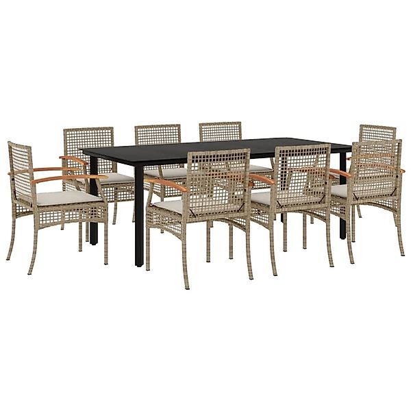 vidaXL 9-Tlg Garten-Essgruppe mit Kissen Beige Poly Rattan 3213637 günstig online kaufen