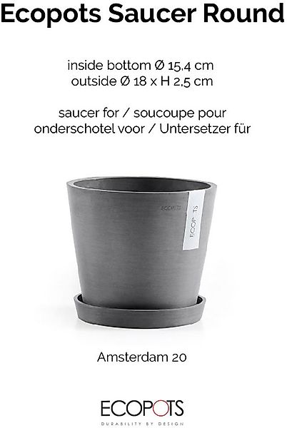 ECOPOTS Blumentopfuntersetzer ROUND SAUCER Grey, BxTxH: 18x18x2,5 cm günstig online kaufen