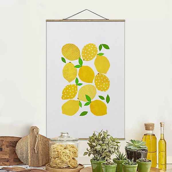 Stoffbild mit Posterleisten Zitronen mit Punkten günstig online kaufen