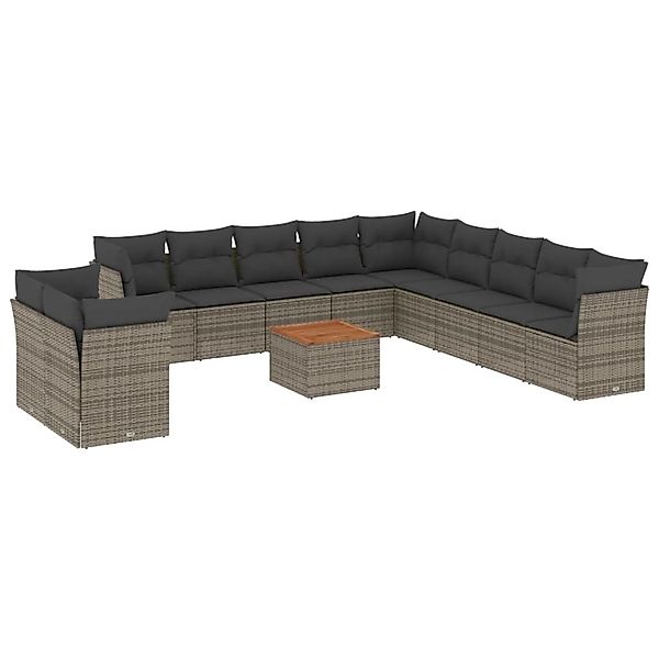 vidaXL 12-Tlg Garten-Sofagarnitur mit Kissen Grau Poly Rattan 3256060 günstig online kaufen