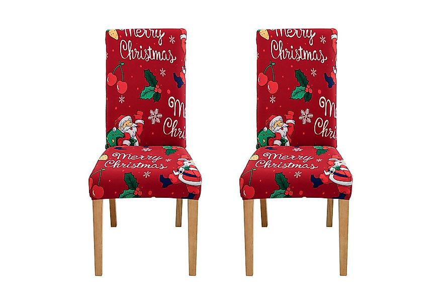 Qelus Stuhlhusse Stretch Stuhlhusse Weihnachtsmann Druck Stuhlhussen 2/4er günstig online kaufen