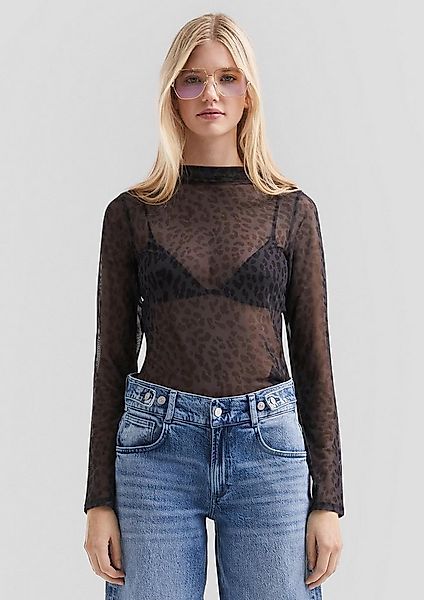 QS Langarmshirt T-Shirt Transparentes Mesh-Shirt mit All-over-Print günstig online kaufen