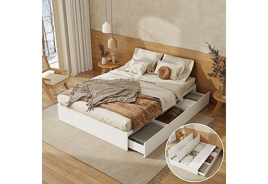 Flieks Holzbett, Stauraumbett 140x200cm mit Staukästen und 3 Schubladen, oh günstig online kaufen