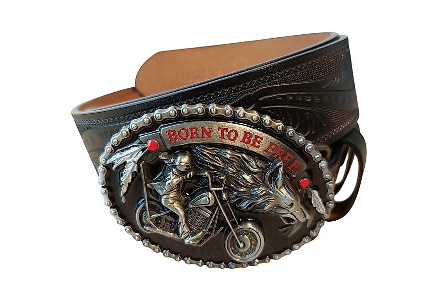 Ware aus aller Welt Ledergürtel Bikergürtel Leder schwarzer geprägter Herre günstig online kaufen