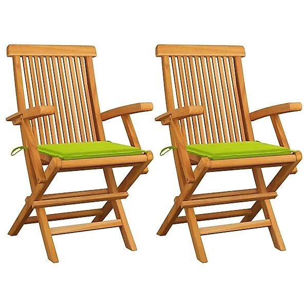 vidaXL Gartenstühle mit Hellgrünen Kissen 2 Stk Massivholz Teak 3062498 günstig online kaufen