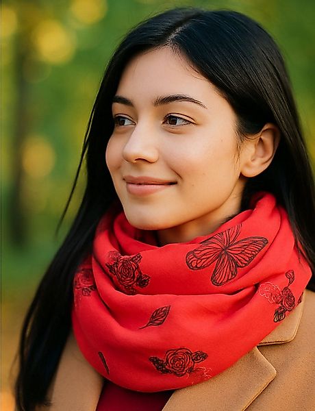 Faera Loop, Damen Schal Schmetterling und Rosen weich und leicht Loop Runds günstig online kaufen