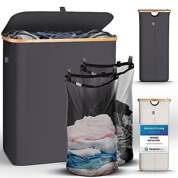 HENNEZ Wäschekorb Bambus mit Deckel 2 Fächer, 140L Wäschesack - Wäschesorti günstig online kaufen