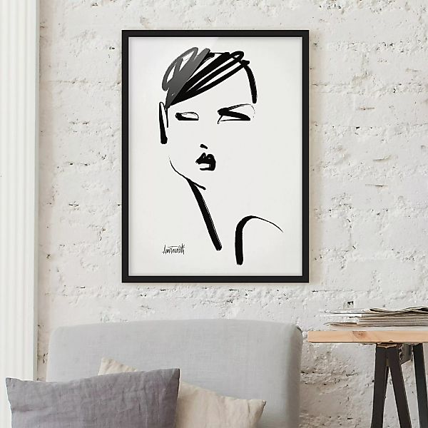 Bild mit Rahmen Portrait mit schwarzem Pinsel II günstig online kaufen