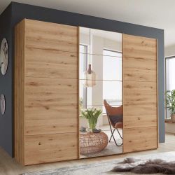 Kleiderschrank Holz mit 3 Schwebetüren Spiegel günstig online kaufen