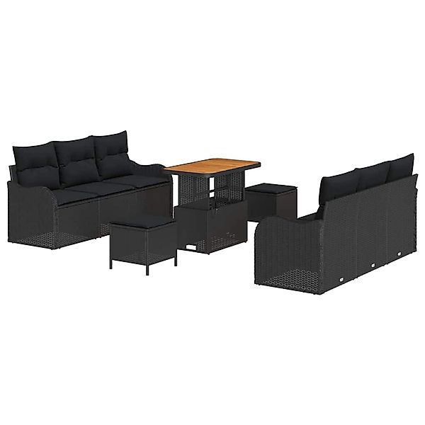 vidaXL 9-Teiliges Garten-Sofa-Set mit Kissen in Schwarz aus Poly Rattan und günstig online kaufen