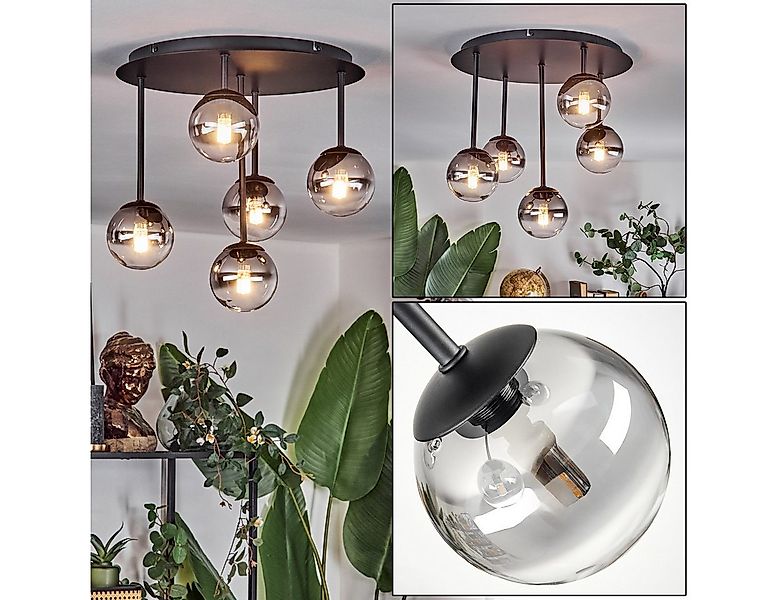 hofstein Deckenleuchte Deckenlampe aus Metall/Glas in Schwarz/Rauchfarben/K günstig online kaufen