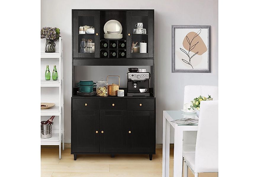 VOWNER Küchenbuffet Vitrine, Mehrzweckschrank, 5 Türen Schwarz günstig online kaufen
