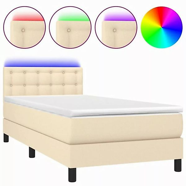 vidaXL Boxspringbett Boxspringbett mit Matratze LED Creme 90x200 cm Stoff B günstig online kaufen