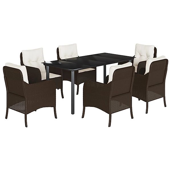 vidaXL 7-Tlg Garten-Essgruppe mit Kissen Braun Poly Rattan 3211945 günstig online kaufen