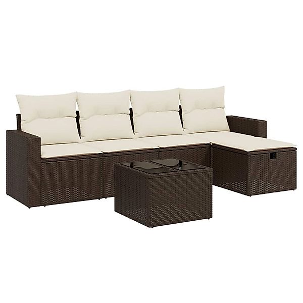 vidaXL 6-Tlg Garten-Sofagarnitur mit Kissen Braun Poly Rattan 3263479 günstig online kaufen