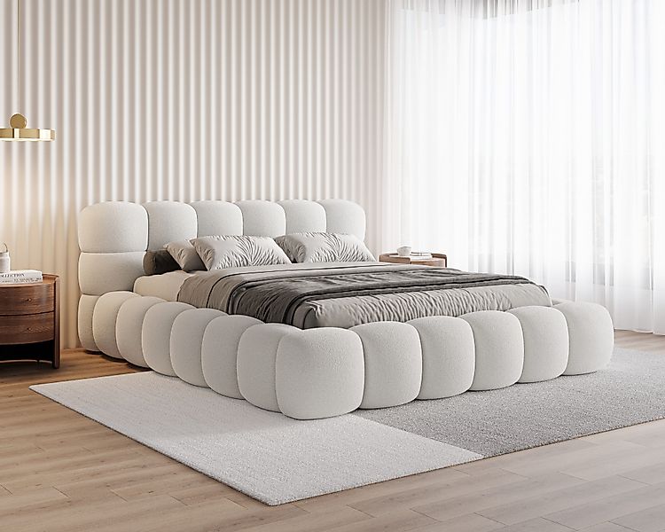 Chilly Möbel Polsterbett Stone Weiß Bouclé günstig online kaufen