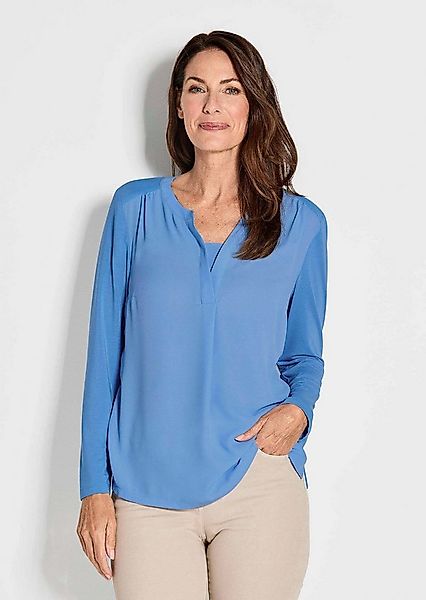 GOLDNER Shirtbluse Kurzgröße: Elegantes Chiffonshirt, Jersey-Details Langar günstig online kaufen