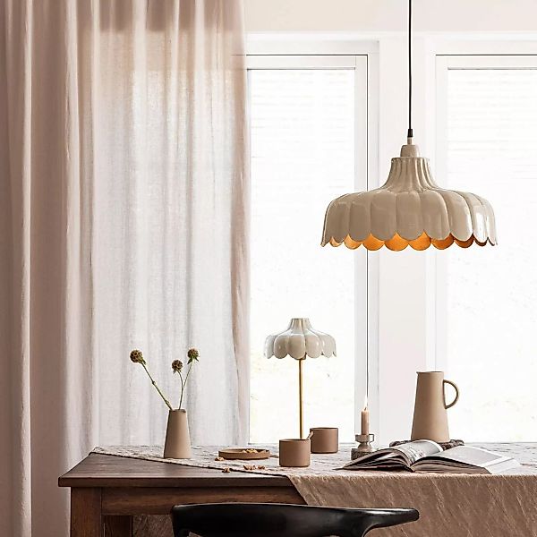 PR Home Hängeleuchte Wells, beige/gold, Ø 43 cm, Metall günstig online kaufen