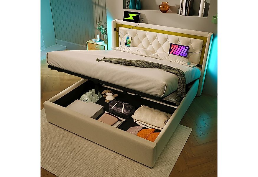 Flieks Polsterbett, Hydraulisches Doppelbett 160x200cm mit Ladefunktion und günstig online kaufen