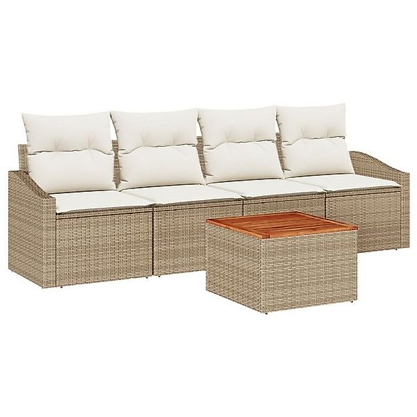 vidaXL Loungesofa 5-teiliges Garten Sofa Set mit Kissen Beige Poly-Rattan, günstig online kaufen